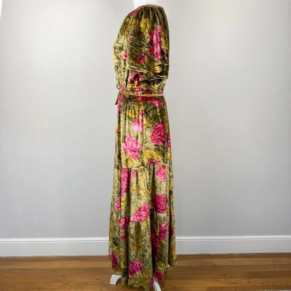 Anthropologie Velvet Somerset Maxi Dress Green and Pink Floral Size Medium - Picture 10 of 15